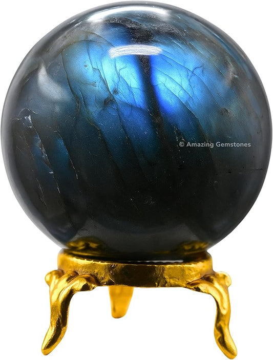 Amazing Gemstone Labradorite Crystal Ball with Stand - 2 Inches Crystal Sphere Meditation Balls for Witchcraft and Decorative Balls