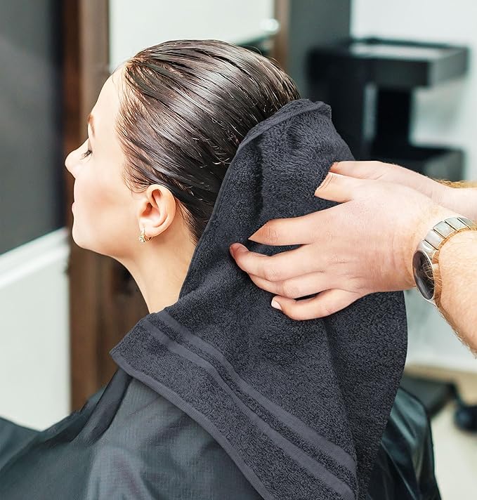 Utopia Towels Cotton Bleach Proof Salon Towel 16 by 27 inches, Bleach Safe Gym 100% Cotton Hand Towel, 24 Pack, Dark Grey