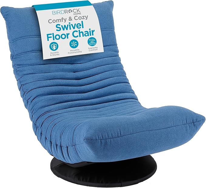 BIRDROCK HOME Swivel Floor Chair - 360 Adjustable Memory Foam Lounge Seat - Gaming - Comfortable Back Support - Cushion Dorm Rocker - Comfy for Reading Game Meditating - Fully Assembled (Blue)