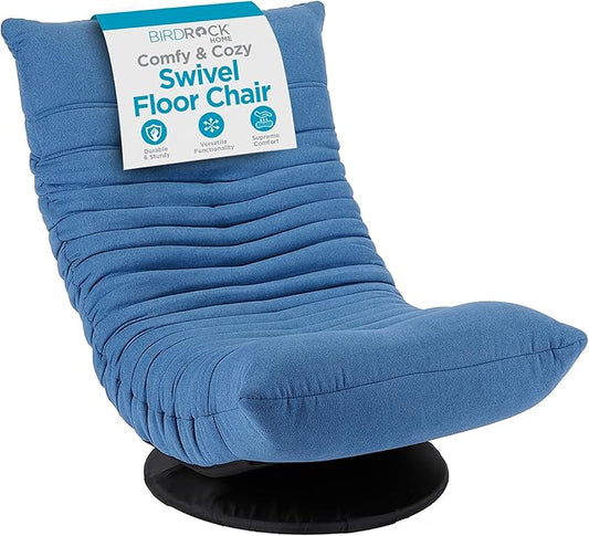BIRDROCK HOME Swivel Floor Chair - 360 Adjustable Memory Foam Lounge Seat - Gaming - Comfortable Back Support - Cushion Dorm Rocker - Comfy for Reading Game Meditating - Fully Assembled (Blue)