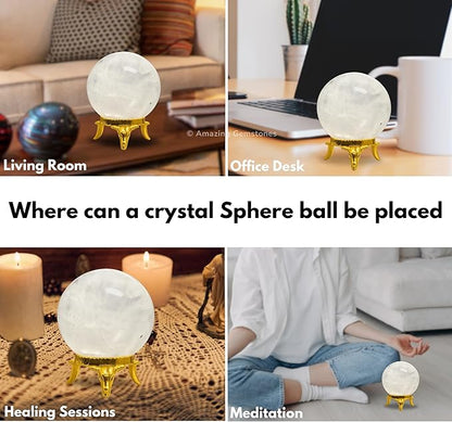 Amazing Gemstone Clear Quartz Crystal Ball with Stand - 2 Inches Crystal Sphere Meditation Balls for Witchcraft and Decorative Balls
