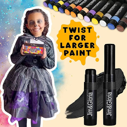 Jim&Gloria Water Based Face Paint Sticks Bulk 32 Professional Face Painting Kit for Kids Party, Metallic, Neon, Classic Facepaint Crayons, Washable Body Paint Adults Cosplay, Clown, Halloween Makeup