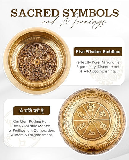 Tibetan Singing Bowls, Authentic Meditation Sound Bowls Handcrafted in Nepal for Yoga, Chakra Healing, Mindfulness, Self Care Spiritual Gifts for Women