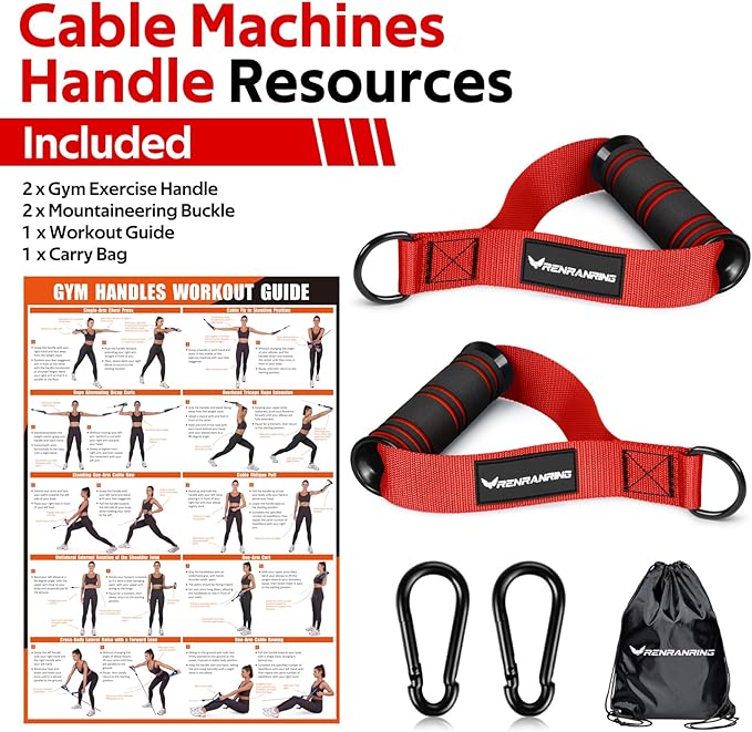 RENRANRING Gym Exercise Handles, Replacement Handle Attachments for Cable Machine Pulleys, Resistance Band and Strength Trainer, Pull Down Workout Accessories, Home Gym Add On Equipment