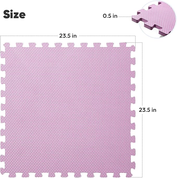 Home Gym Mat, Puzzle Exercise Mat, EVA Interlocking Foam Floor Tiles for Home Workout Equipment and Kids' Play Areas - Blue, 24 in x 24 in x ½ in - (Pink, 36 Pack (144 sq ft))
