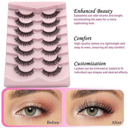 MIKIWI Natural False Eyelashes,Soft and Wispy Natural Look Lashes 7 Pairs Strip Lashes Feathery Lashes