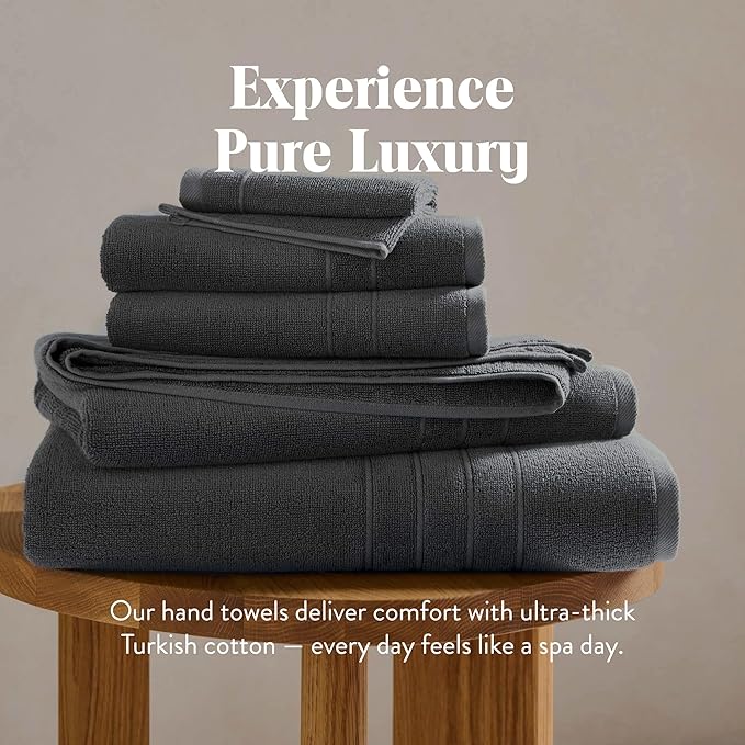 Brooklinen Super-Plush Turkish Cotton Hand Towels Set of 2 Cotton, 820 GSM, Highly Absorbent, Machine Washable, Perfect for Home & Bathroom (20"x30", Slate Grey)
