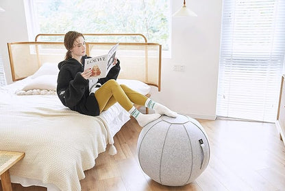 65cm Sitting Ball Chair for Office, Dorm, and Home, Pilates Exercise Yoga Ball with Cover, Lightweight Self-Standing Ergonomic Posture Activating Exercise Ball Solution with Handle and Pump