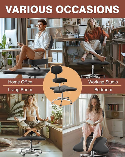 PYY Cross Legged Office Chair - ADHD Chairs for Adults Meditation with Wheels, Kneeling Chair Adjustable Height Ergonomic Fidget Squatting for Home and Office Black