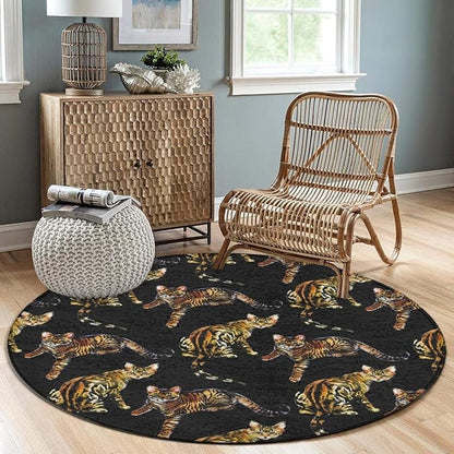Soft Round Yoga Carpet, Office Chair Decor Round Mat for Carpet and Hardwood Floors Compatible with Watercolor Tiger Stripe Cat