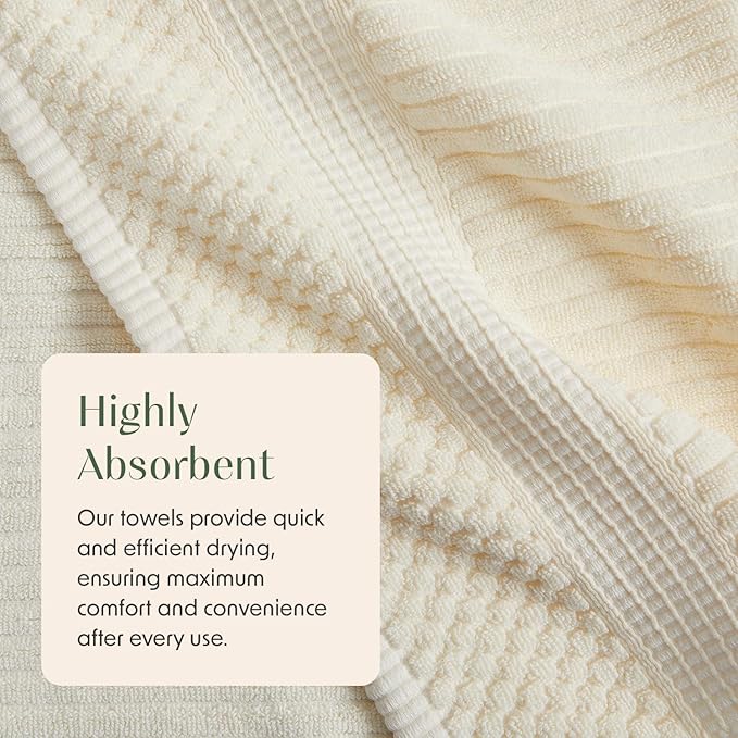 Springtree Home 100% Cotton Bath Towel Set | 6 Piece Set | Absorbent & Quick-Dry Bath Towels | Textured and Durable Cotton | Krista Collection - Cream