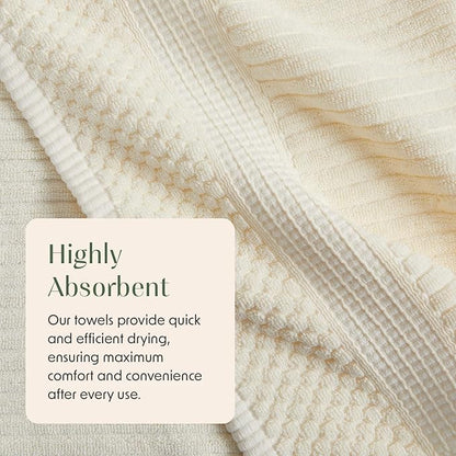 Springtree Home 100% Cotton Bath Towel Set | 6 Piece Set | Absorbent & Quick-Dry Bath Towels | Textured and Durable Cotton | Krista Collection - Cream