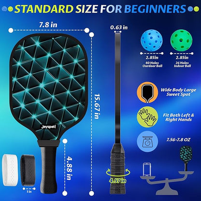 Pickleball Paddles Set of 2, Fiberglass Pickle Ball Rackets, Lightweight Paddle Set Includes 4 Outdoor Indoor Balls, 2 Grip Tapes & Carry Bag, Oversized Sweet Spot for Men, Women, Adult, Teenager