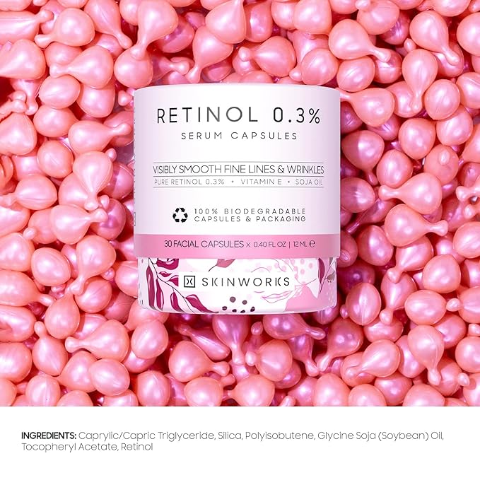 Retinol Anti Aging Wrinkle Correction Night Serum with Hyaluronic Acid Serum for Dark Spots, Post-Acne Scars, Instantly Plump & Hydrates Skin, Unscented, 30 Capsules