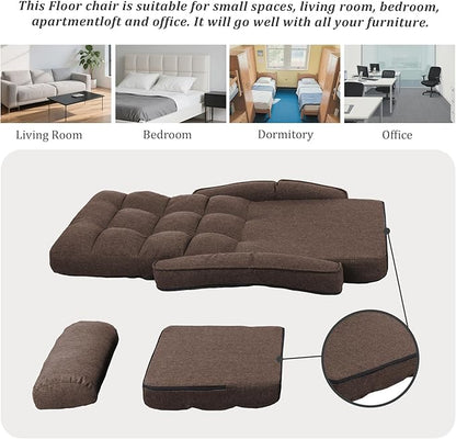 Adjustable Floor Chair for Adults with Back Suppor,5-Position Folding Lazy Sofa with Pillow, Gaming & Meditation Chair with Breathable Fabric - for Living Room, Bedroom, Office,Balcony (Brown)
