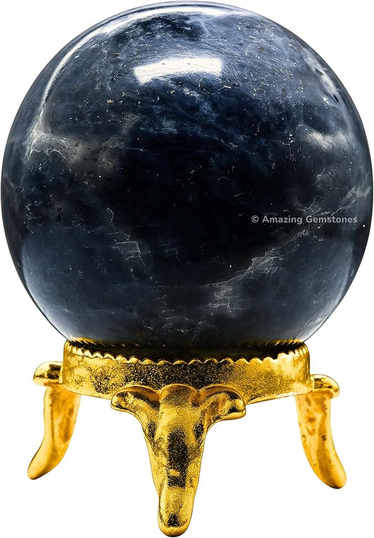 Amazing Gemstone Iolite Crystal Ball with Stand - 2 Inches Crystal Sphere Meditation Balls for Witchcraft and Decorative Balls
