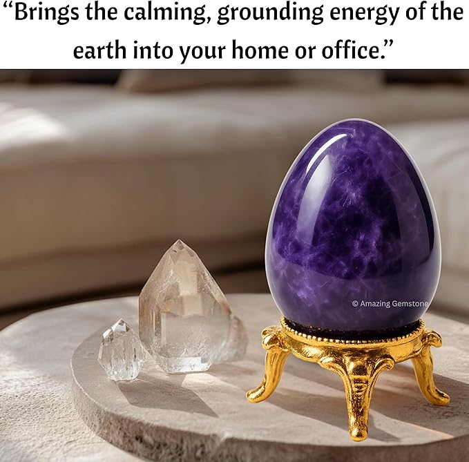Amazing Gemstone Amethyst Crystal Yoni Egg, 2 Inches - Premium Crystals and Healing Stones Yoni Egg for Pelvic Floor Health, Natural Healing Crystal Eggs for Meditation and Stress Relief