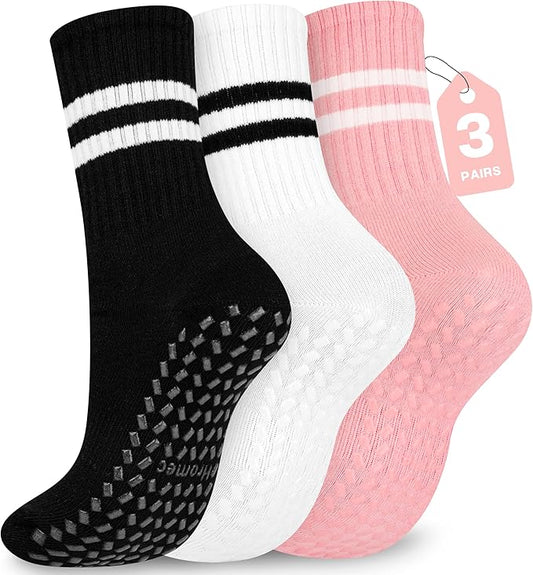 Pilates Socks with Grips for Yoga, Barefoot, Ballet, Barre, Hospital Non Slip Anti Skid Socks for Women and Men