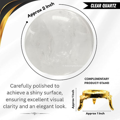 Amazing Gemstone Clear Quartz Crystal Ball with Stand - 2 Inches Crystal Sphere Meditation Balls for Witchcraft and Decorative Balls