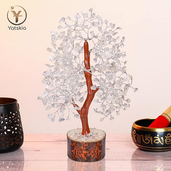 YATSKIA Clear Quartz Crystal Tree - Sculpture, Handmade 100% Natural Gemstones, Customizable, Home Decor, Feng Shui, Housewarming Gift