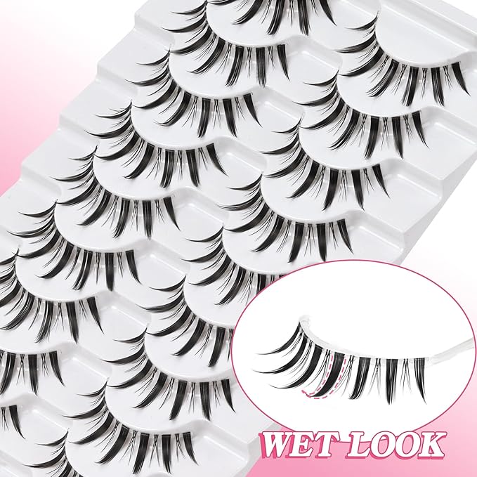 Losha Lashes Manga Lashes Natural Look Wispy False Eyelashes with Clear Band 10 Pairs Faux Mink Lashes Look Like Individual Cluster Lashes (Demon)