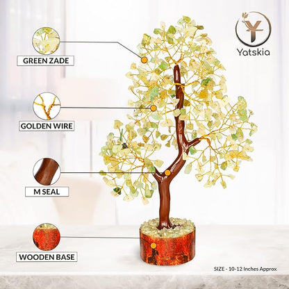 YATSKIA Green Jade Stone - Tree of Life, Bonsai Jade Tree, Crystal Tree, Artificial Trees, Green Jade Healing Money Tree, Crystal Money Tree, Chakra Gifts