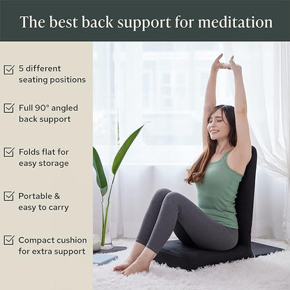 Mindful Modern Folding Pro Meditation Chair - Adjustable Meditation Seat with Back Support and Half Moon Buckwheat Meditation Cushion - Comfortable Mindfulness Living Room Floor Chair
