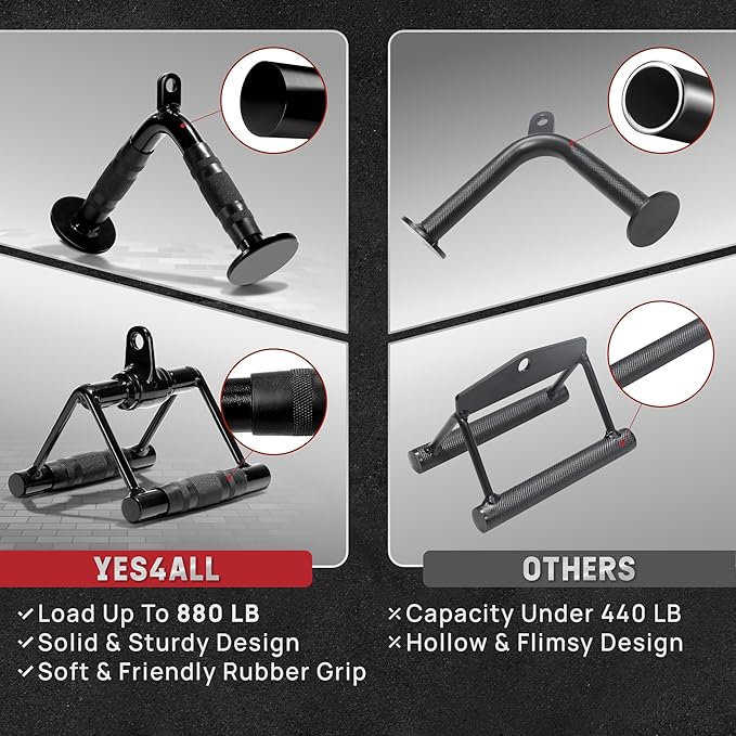 Yes4All Tricep Press Down Cable Machine Attachment Set, LAT Pulldown Attachment, Cable Machine Accessories for Home Gym
