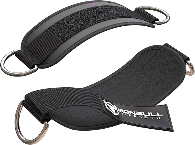 Iron Bull Strength Ankle Straps for Cable Machines (Pair) - Double D-Ring Attachment, Fully Adjustable, Breathable Comfort Neoprene - for Legs, Glutes, Abs and HIPS Workouts - Fits Women & Men