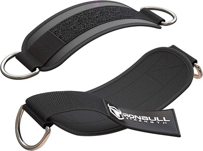 Iron Bull Strength Ankle Straps for Cable Machines (Pair) - Double D-Ring Attachment, Fully Adjustable, Breathable Comfort Neoprene - for Legs, Glutes, Abs and HIPS Workouts - Fits Women & Men