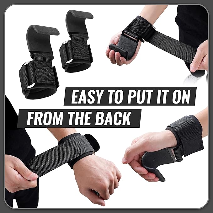 Leikefitness Weight Lifting Hooks for Men & Women (Pair) - 8mm Thick Wrist Padding - Lifting Grips for Powerlifting, Shrugs, Rows, Deadlifts - Pull-Up Hooks & Straps for Weightlifting & Gym Workouts