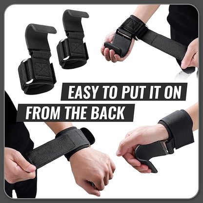 Leikefitness Weight Lifting Hooks for Men & Women (Pair) - 8mm Thick Wrist Padding - Lifting Grips for Powerlifting, Shrugs, Rows, Deadlifts - Pull-Up Hooks & Straps for Weightlifting & Gym Workouts