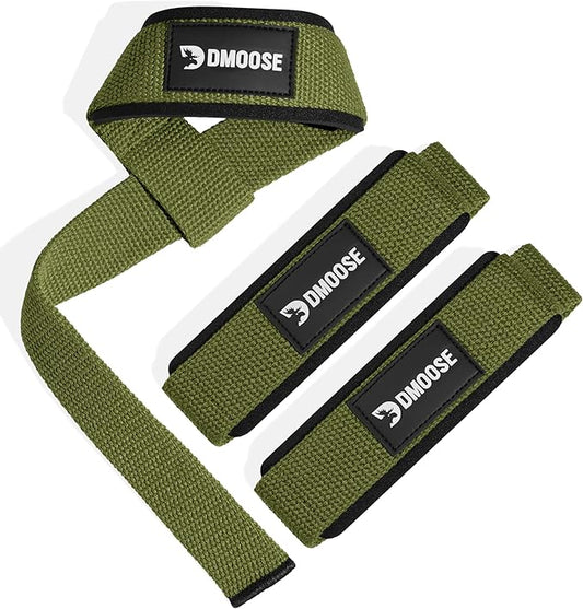 DMoose Fitness Lifting Straps 24" (Pair) - 5mm Padded Durable Wrist Straps for Weightlifting & Powerlifting - Cotton Lifting Strap with Silicone Grip for Men & Women - Deadlift Strap for Gym Workout