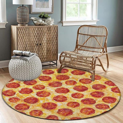 Large Machine Washable Circular Rugs, Home Decor Round Mat for Living Room Sofa Office Compatible with Pepperoni Pizza