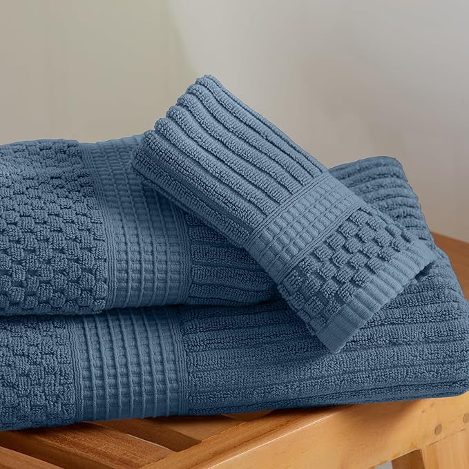 Springtree Home 100% Cotton Bath Towel Set | 6 Piece Set | Absorbent & Quick-Dry Bath Towels | Textured and Durable Cotton | Krista Collection - Oceanview