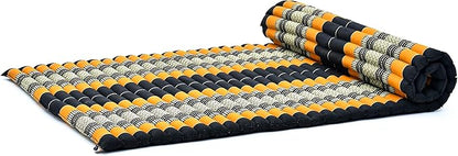 Leewadee - Kapok Roll Mat – Handcrafted Folding Sleep & Relaxation Mattress from Thailand, Ideal as Guest Bed, Camping Mat, Yoga Mat or Traditional Futon, 75 x 39 inches, Black Orange