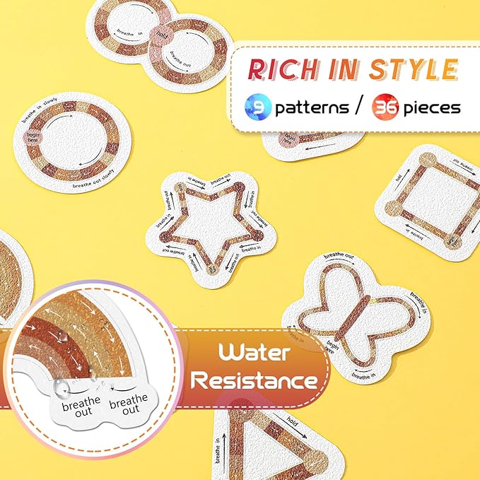 36 Pcs Anxiety Sensory Stickers Mental Health Stickers Fidget Textured Strips Toys Adhesive Tactile Calm Relief Items for Adults Desk School Counselor Classroom(Boho Breathe Style)