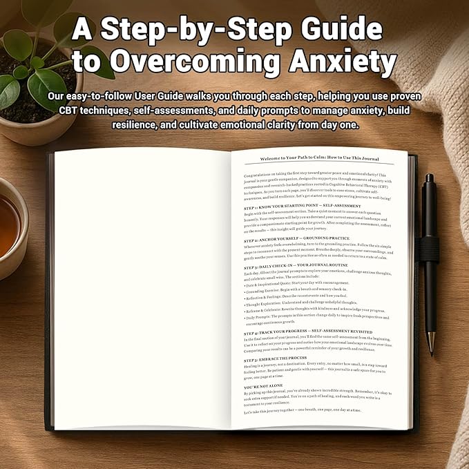 Guided Anxiety Journal for Women & Men – Cognitive Behavioral Therapy (CBT) Journal with Repetitive Mindfulness Prompts, Anti-Anxiety Techniques, Overthinking & Brain Dump Journals for Mental Health & Wellness