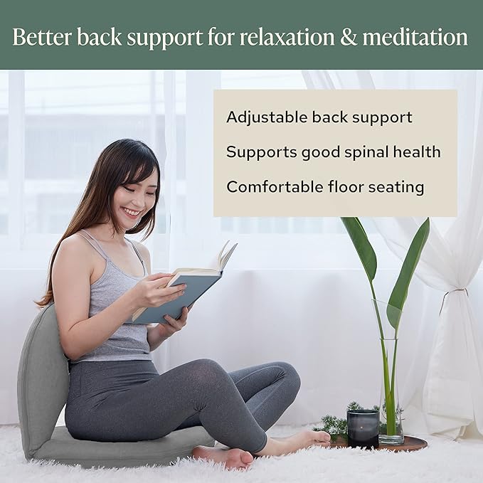 Mindful Modern Meditation Chair | Adjustable Floor Chair with Back Support | Padded Floor Seat for Posture Support and Comfort | Portable Folds Flat for Storage | Indoor/Outdoor Use | Slate Grey