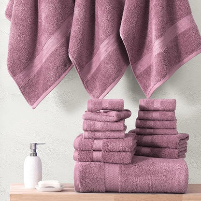 LANE LINEN 100% Cotton Bathroom Towels Set - 24 Pc - Ringspun, Quick Dry, Soft & Absorbent - 2 Bath Sheets, 4 Bath, 6 Hand Towels, 8 Washcloths, 4 Fingertip - Medium GSM, Regular Use - Wistful Mauve