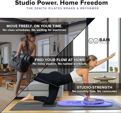 BAM Athletica Pilates Board & Reformer for Home Workouts | A Adjustable & Foldable Pilates Reformer & Board for Women, Full Body Toning, Core Strength & Abs | All-in-One Pilates Machine for Beginners