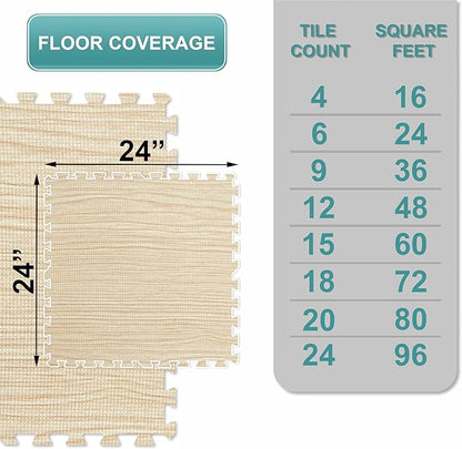 Sorbus Wood Grain Floor Tiles Foam Mat EVA Interlocking Mats Tile 3/8-Inch Thick Flooring Wood Puzzle Exercise Mats w/Borders - Home Playroom Basement, Apartment, Trade Show, Baby, Dance
