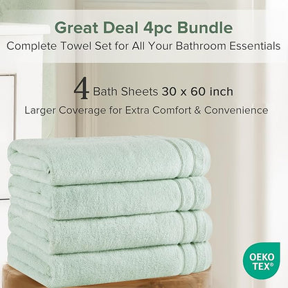 Comfort Spaces Extra Large Bath Towel Set of 4 Piece 30x60 Bath Sheet Set Shower Towel Beach Towel 100% Cotton Bathroom Towel Set Quick Dry Oversized Highly Absorbent Soft 400GSM Seafoam Green