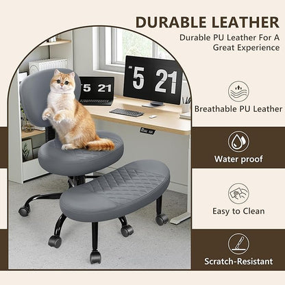 Ergonomic Cross Legged Office Chair with Wheels - Adjustable Height for Meditation, ADHD Desk & Yoga - Wide Criss Cross Design with Lumbar Support, Kneeling Chair - Dark Gray