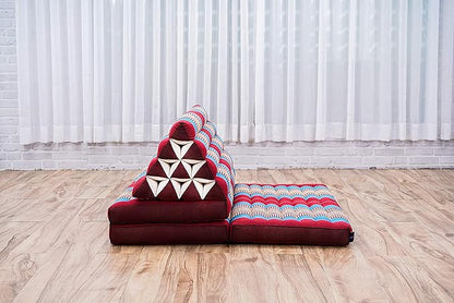 Leewadee 3-Fold Mat XXL with Triangle Cushion – Firm TV Pillow, Foldable Mattress with Cushion Made of Kapok, 67 x 31 inches, Blue Red