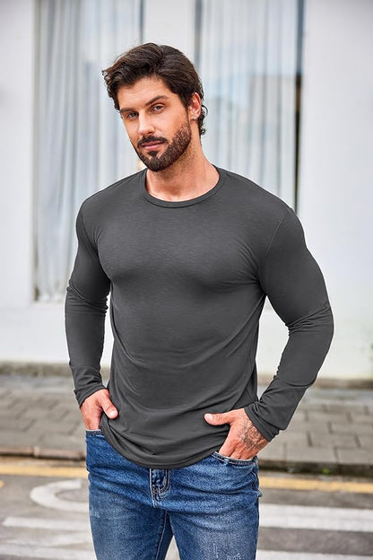 COOFANDY Men 2 Pack Muscle Fitted T Shirt Gym Workout Athletic Long Sleeves Tee