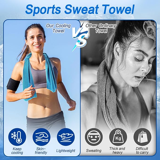 Cooling Towel (36"x12") for Sweat 4pcs Sweat Towels Cooling Towels for Neck and Face Soft Breathable Chilly Sports Towel for Yoga,Gym,Golf,Camping,Running,Fitness,Workout…