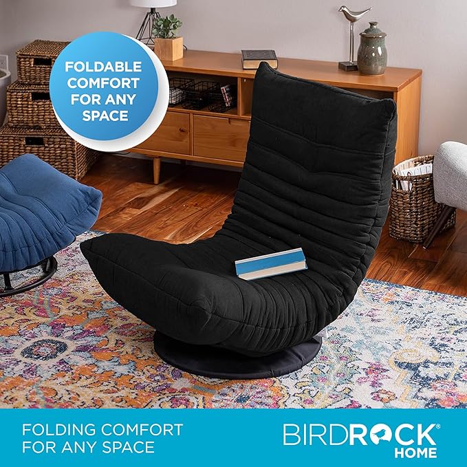 BIRDROCK HOME Swivel Floor Chair - 360 Adjustable Memory Foam Lounge Seat - Gaming - Comfortable Back Support - Cushion Dorm Rocker - Comfy for Reading Game Meditating - Fully Assembled (Charcoal)