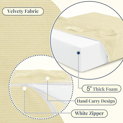 Solid Square Floor Pillows for Adults Kids - Large Meditation Floor Pillow Seating Cushion with Thick Foam & Washable Velvet Cover, 1 Pack, 22x22x5 Inch, Beige