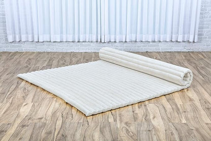 Leewadee - Foldable Floor Mattress - Japanese Roll Up Futon -Trifold Tatami Mat- Guest Floor Bed - Camping Mattress - Thai Massage Mat, Kapok Filled, 75 x 57 inches, Ecru